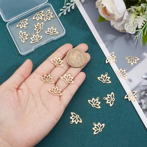 Vista 4 de UNICRAFTALE 20pcs 0.063 in agujero 201 colgantes de acero inoxidable Lotus Flower Charm Flat Hollow Links Yoga Charm Metal Laser Cut Blossom Cut Out