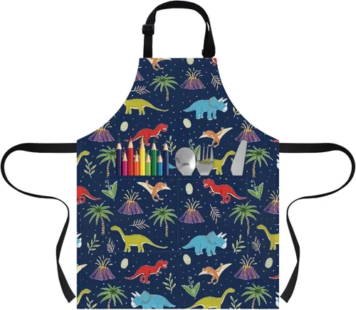 Vista 13 de Cozeyat Delantales de cocina para niños y niñas, delantales de pintura con bolsillos, delantales ligeros con correa ajustable