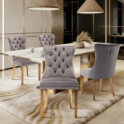 Vista 14 de Juego de 2 sillas de comedor de terciopelo con patas de madera, color beige Mid Century Modern Dining Chairs,Upholstered Chairs with Nailhead
