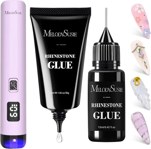 Vista 13 de MelodySusie - Kit de luz UV de mano rosa para uñas de gel y pegamento de diamantes de imitación A-Rosa