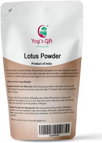 Vista 2 de Yogi's Gift Polvo de flor de loto Nelumbo Nucifera 8 oz (227 gramos) 100% puro y natural pétalos de loto en polvo para cabello y piel