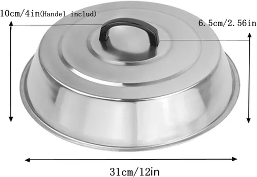 Vista 2 de 3 juegos de accesorios de barbacoa de 12 pulgadas redondas de acero inoxidable para hilvanar tapas wok, cúpula de fusión de queso y cubierta
