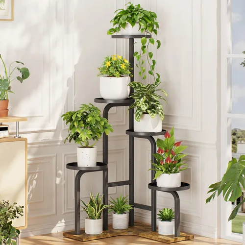 Vista 13 de LASZOLA - Estante alto para plantas, esquina interior de 5 niveles, color negro Negro mate