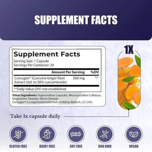 Vista 4 de Extracto de curcumina – Suplemento de cúrcuma – Cúrcuma de alta absorción para apoyo a la salud inmune y salud de las articulaciones – Curcuminoides