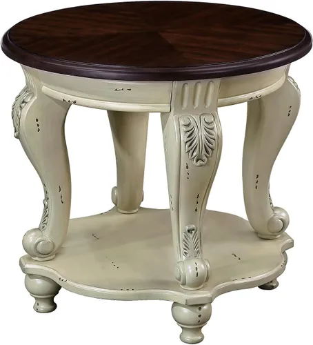 Vista 15 de Mesa de café ovalada de madera para sala de estar, mesa de café de dos niveles de madera maciza con estante de almacenamiento abierto, mesa