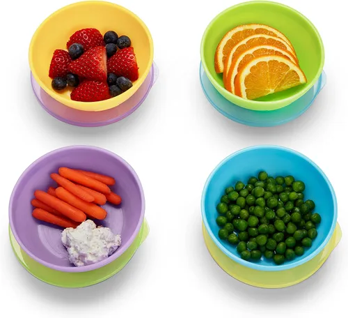 Vista 5 de Munchkin® Love-a-Bowls™ Juego de alimentación para bebés de 10 piezas, incluye recipientes con tapas y cucharas, multicolor
