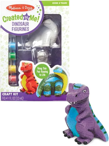Vista 6 de Melissa & Doug Decorate-Your-Own Dinosaur, kit de artesañías de figuras; 2 dinosaurios de resina sólida pintada