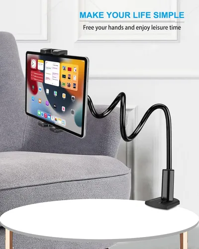Vista 2 de woleyi Soporte de tableta de cuello de cisne para cama, soporte flexible para tableta de brazo largo para escritorio, soporte de abrazadera
