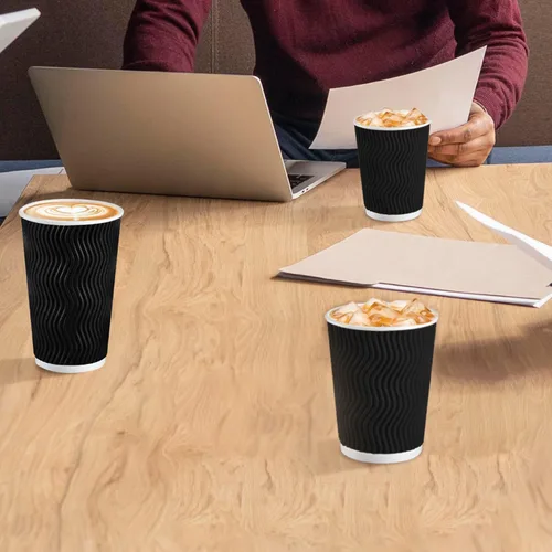 Vista 5 de Lamosi Vasos de café de 10 onzas – Paquete de 120, Vasos de Papel Corrugado Aislante Desechables de 10oz, Vasos de Pared Ondulada Kraft para Bebidas