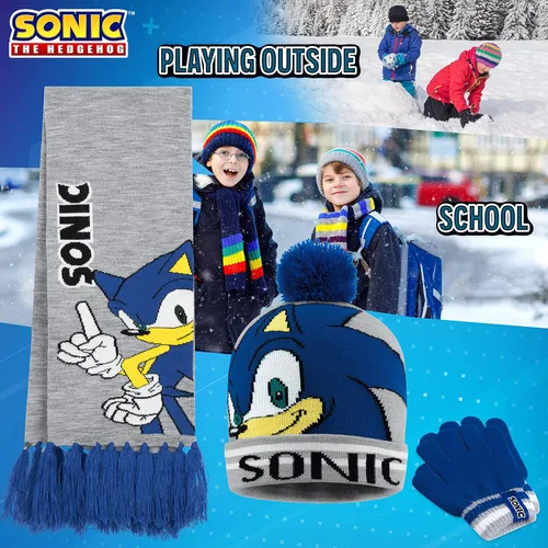 Vista 4 de Sonic The Hedgehog Conjunto de gorro, bufanda y guantes para niños
