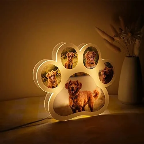 Vista 4 de Lámpara de foto personalizada con pata de perro, luz nocturna con foto personalizada, tablero acrílico, decoración de habitación, lámpara de noche