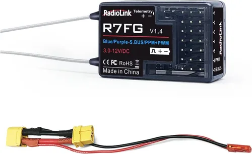 Vista 8 de HTLNUZD Radiolink RC6GS V3 - Transmisor RC de 7 canales de 2.4 GHz, con R7FG Gyro RX Volt Telemetría Receptor Integrado Controlador Programable Dual