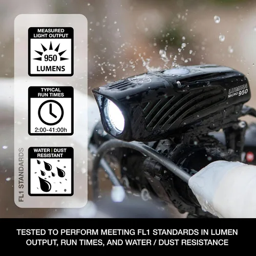 Vista 3 de NiteRider Lumina Micro 950 Luz delantera para bicicleta/Vmax+ 180 luces traseras para bicicleta, paquete combinado - Luces LED para bicicleta