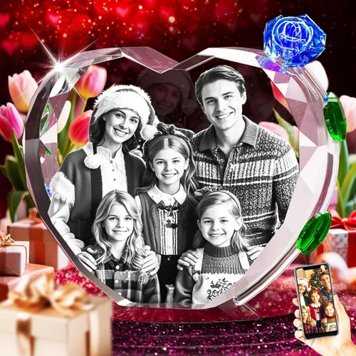 Vista 20 de 3D Crystal Photo with Red Crystal Rose, Personalized Mothers Day Gifts for Mom, Wife, Women, Her, Girlfriend, Couple, Customized Glass Photo