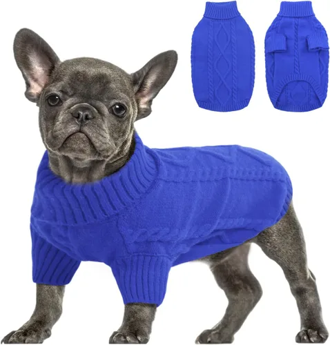 Vista 13 de Queenmore - Suéter de punto trenzado con cuello alto para perros pequeños, para climas fríos, para chihuahua, bulldog, teckel, carlino y yorkie, XS