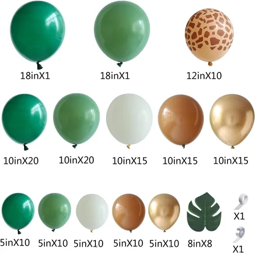 Vista 2 de Kit de arco de guirnalda de globos de selva safari para decoración de fiesta de cumpleaños Wild One, 157 globos verde salvia marrón con globos