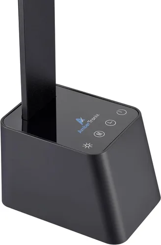 Vista 2 de Ambertronix Lámpara de escritorio LED minimalista, 5 modos de iluminación, puerto de carga USB, brazos de aluminio, portátil, regulable, control