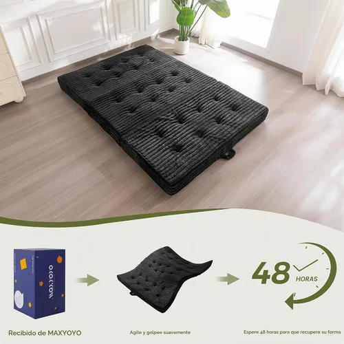 Vista 9 de MAXYOYO Sofá cama plegable, sofá cama plegable de 6 pulgadas, colchón plegable con asas, cama plegable de piel sintética suave con relleno de espuma