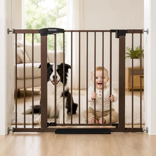 Vista 13 de Puerta de bebé para escaleras, puerta de perro con cierre automático de 29.7-43 pulgadas para puertas y pasillos, puerta para mascotas montada a