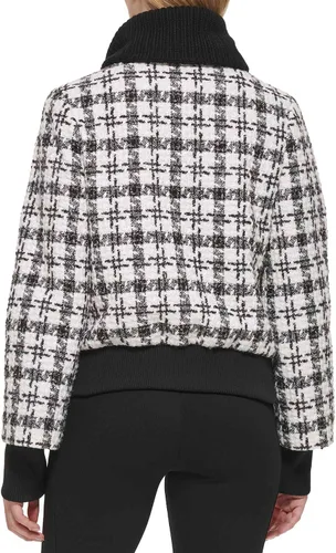 Vista 4 de Karl Lagerfeld Paris Chaqueta bomber con cuello de punto para mujer