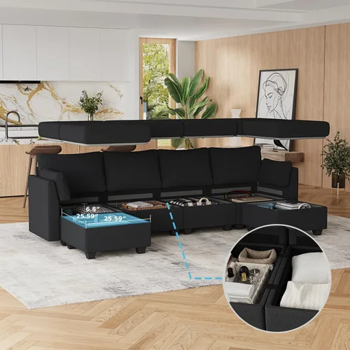Vista 5 de Huatean Home Sofá Seccional Modular de 114.17", Sofás Seccionales de 6 Asientos con Almacenamiento, Espuma Viscoelástica, Sofá Modular Convertible