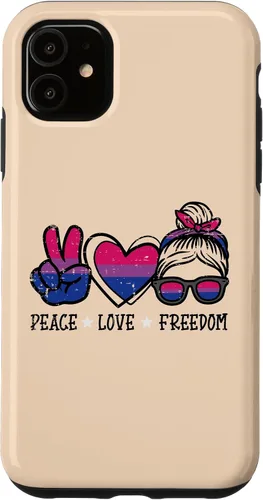 Vista 6 de Funda para iPhone 14 Pro Max Peace Love Freedom Bisexual Girl Bi Pride Flag LGBTQ