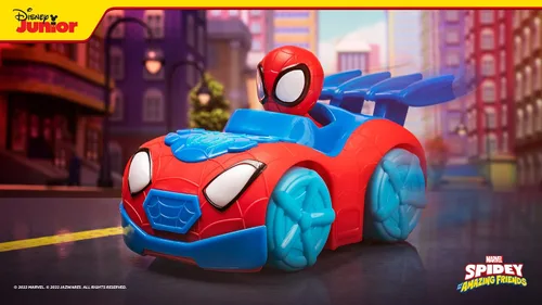 Vista 3 de Marvel's Spidey and HIS Amazing Friends Flash 'N' Dash Web Crawler - Vehículo rastreador de red motorizado con luces y sonidos - Juguetes con tus
