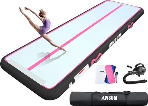 Vista 8 de AWSUM Tapete inflable de gimnasia de aire de 10 pies, 13 pies, 16 pies, 20 pies, 23 pies tapete de entrenamiento de 4/8 pulgadas de grosor con bomba