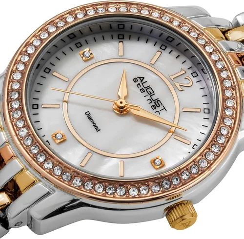 Vista 2 de August Steiner AS8027 - Reloj de pulsera de diamantes para mujer con cristales en bisel en acero inoxidable