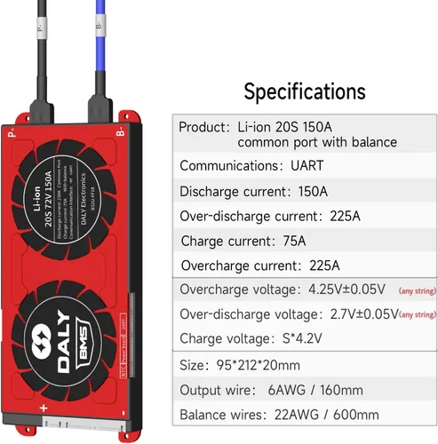 Vista 59 de DALY BMS 72V Li-ion 20S 30A Tablero de protección con cable de equilibrio de puerto común para panel solar autoconstruido, sistema de suministro