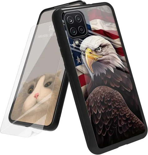 Vista 35 de Funda para Samsung Galaxy A12 5G con protector de pantalla, parte trasera de vidrio templado + TPU de silicona suave que absorbe los golpes