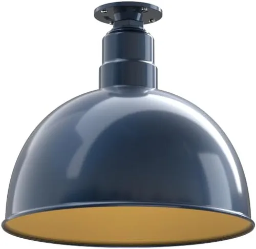 Vista 22 de Steel Lighting Co. Colgante de cuenco rosa Lámpara montada en el techo Cúpula de 15 pulgadas vástago de 12 pulgadas Estilo granero de acero