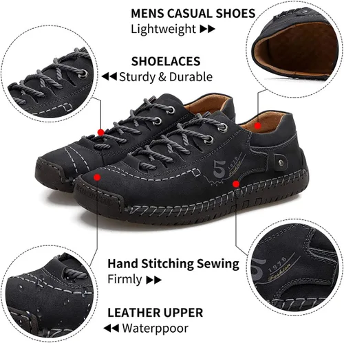 Vista 3 de alcubieree Zapatos de cuero casuales para hombre, cómodos, de moda, zapatillas deportivas, mocasines, ligeros, para vestir, caminar y conducir