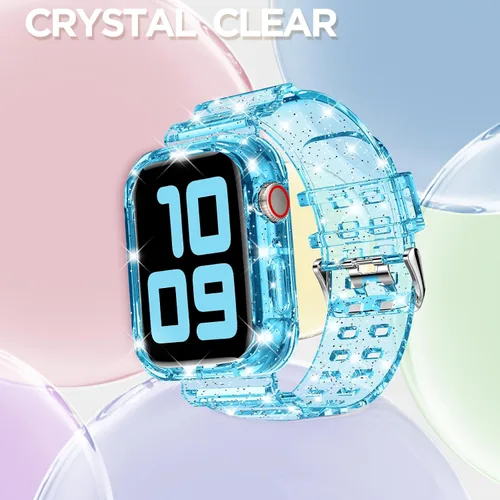 Vista 282 de DABAOZA - Correa transparente compatible con Apple Watch con estuche protector, correa deportiva de TPU con brillo para mujeres y hombres