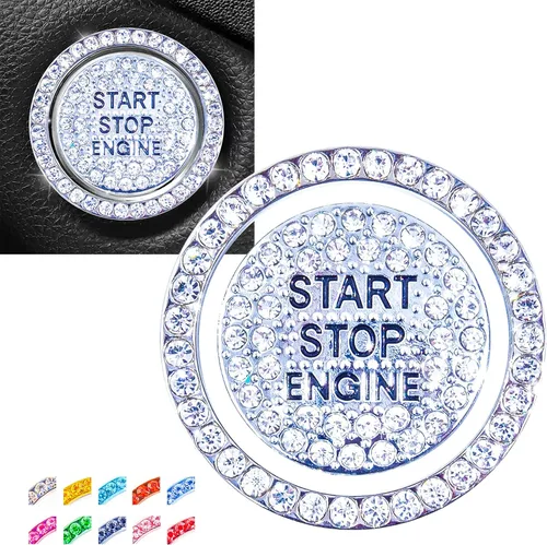 Vista 23 de Anillo brillante para botón de arranque del motor, llave de encendido y perilla de cristal con diamantes de imitación, decoración de diamantes