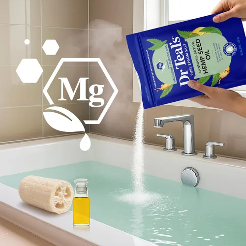 Vista 5 de Dr Teal's Remojo puro de sal de magnesio de Epsom, aceite de semilla de cáñamo de cannabis sativa, 3 libras
