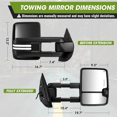 Vista 6 de Switchback - Espejos de remolque para Chevy Silverado Avalanche Suburban Tahoe/GMC Sierra Yukon 2007-2013, espejo lateral con señal dinámica Negro