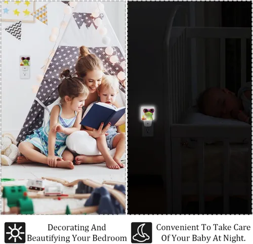 Vista 4 de Gafas de sol de rana de vacaciones con luces nocturnas enchufables a la pared, sensor automático decorativo del atardecer al amanecer, luces