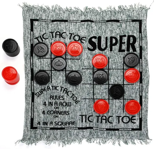 Vista 9 de Win SPORTS Juego de damas gigantes 3 en 1, Super Tic Tac Toe, incluye alfombra reversible con 24 damas, actividad interior y exterior para niños