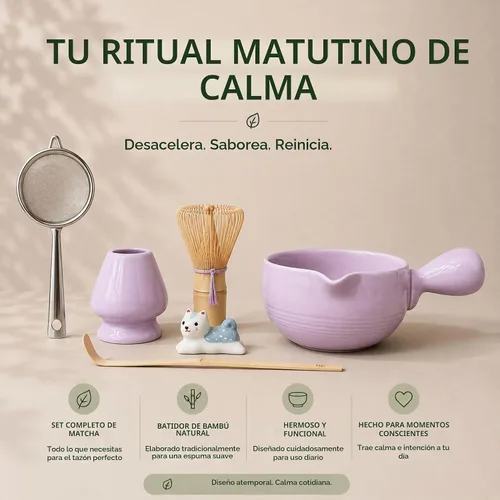 Vista 6 de HAPPY PATH & CO - Juego de cuencos de matcha patentado con mango y boquilla, vertido sin derrames, juego completo de matcha para principiantes Lila