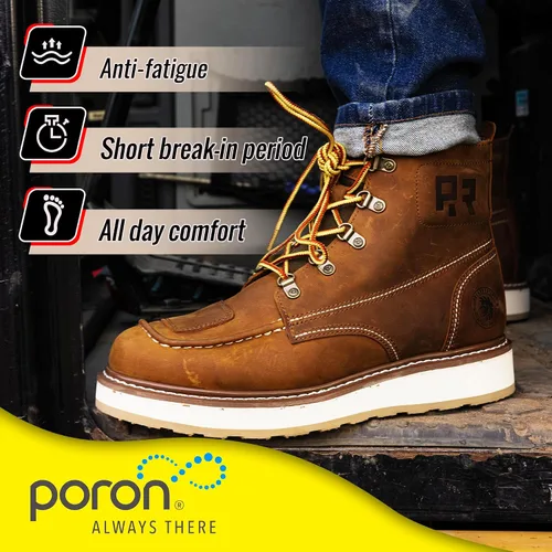 Vista 6 de ROCKROOSTER Magnolia 6" Botas de cuña con cierre lateral para hombre, Botas de motocicleta ligeras con punta suave tipo mocasín SAP309-Marrón