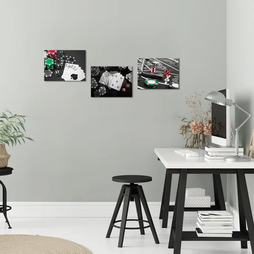 Vista 5 de Biuteawal 3 paneles de arte de pared blanco y negro con fichas, pintura sobre lienzo, póster de casino, impresión de obras de arte, pub, club, bar