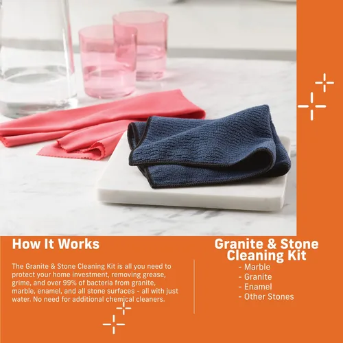 Vista 2 de E-Cloth Kit de limpieza de granito y piedra, paño de limpieza de microfibra premium, limpiador y esmalte ideal para encimeras de granito, mármol
