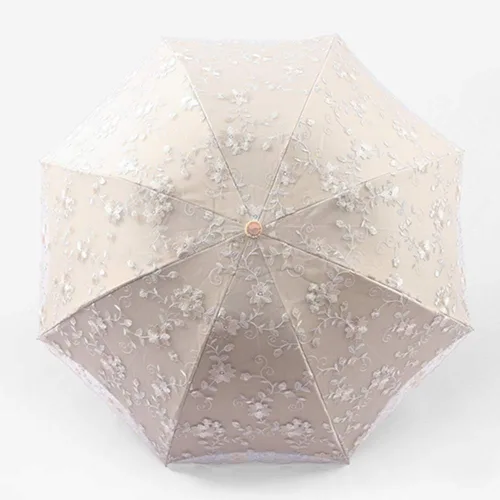 Vista 2 de Honeystore Bordado Encaje Flor Princesa Sol Lluvia Paraguas Decorativo Parasol 01Beige