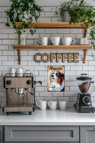 Vista 6 de Cartel de metal de café con diseño de perro y cafetería, diseño de pastor australiano, decoración de pared, 12 x 8 pulgadas
