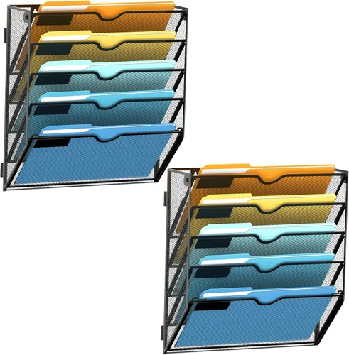 Vista 14 de SUPEASY Organizador de archivos de pared colgante de 10 niveles con ganchos Negro