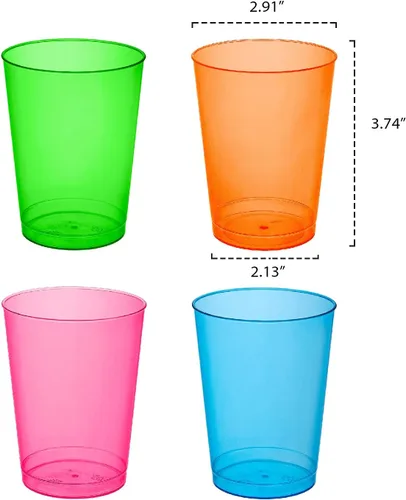 Vista 2 de Party Essentials - Copas de fiesta y vasos altos, de plástico duro, capacidad de 10 onzas, Variado neón