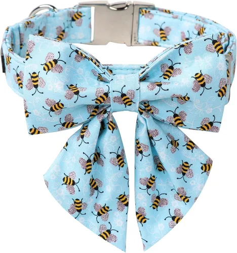 Vista 8 de Maca Bates - Collar de perro azul a cuadros con corbatín marinero con estampado de cuadrícula para cachorros, collar de cuadros ajustable, duradero
