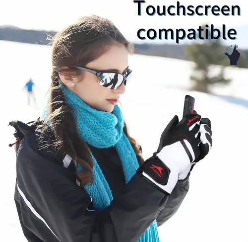 Vista 4 de Achiou Guantes de esquí de nieve de invierno para hombres y mujeres, guantes de esquí impermeables cálidos para clima frío de -30 , guante