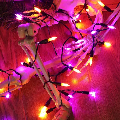 Vista 2 de WATERGLIDE - 50 luces LED de Halloween para uso al aire libre de 16 pies, tira de luces con 8 modos, tamaño mini, luces impermeables para árbol